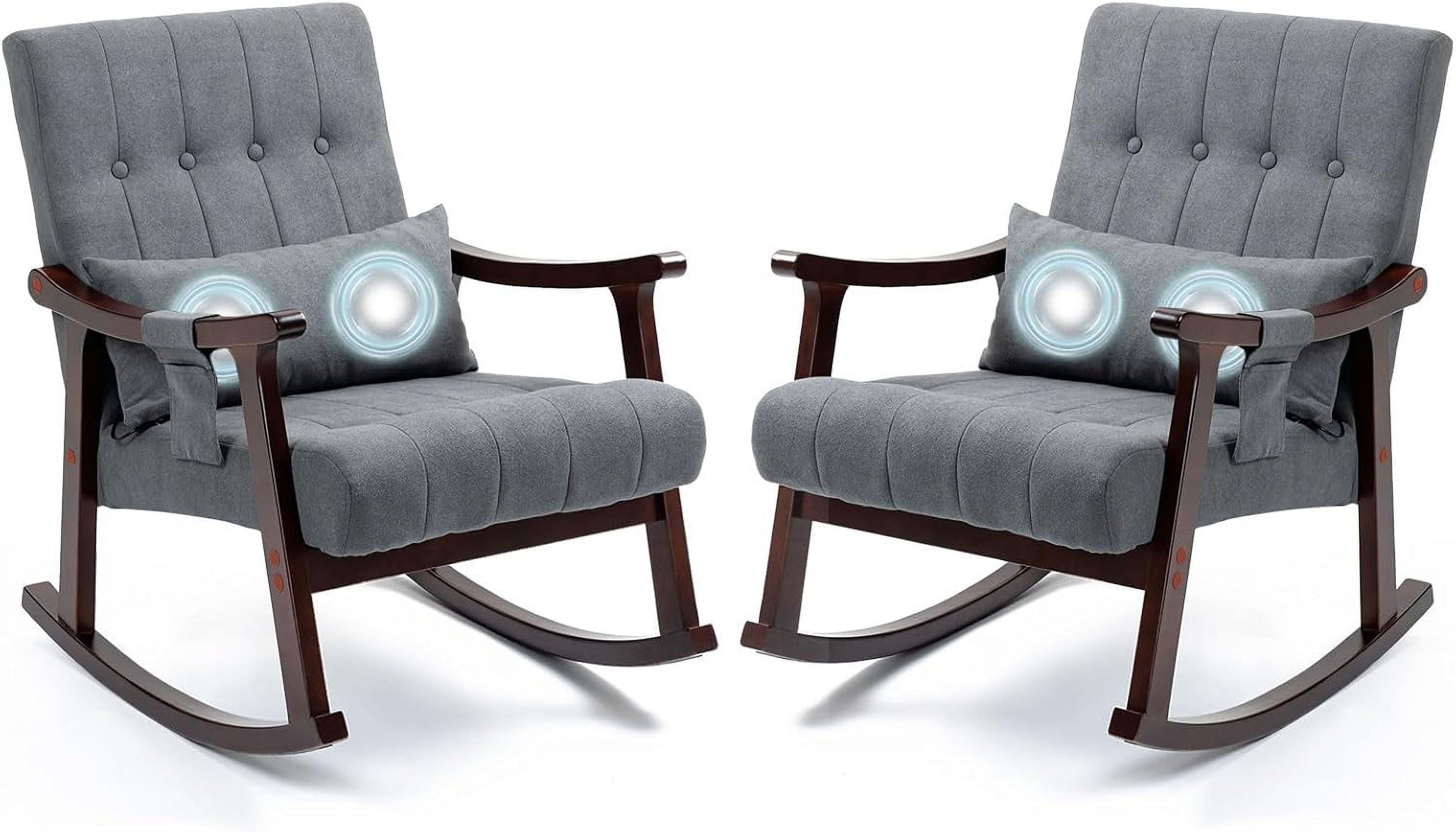 Upholstered Rocking Chair with Massage Lumbar Support,Page 2 Glider Chair with Side Pocket, Nursery Rocker with High Backrest,Rubber Wood Legs, Rocking Accent Armchair for Living Room Bedroom Nursery