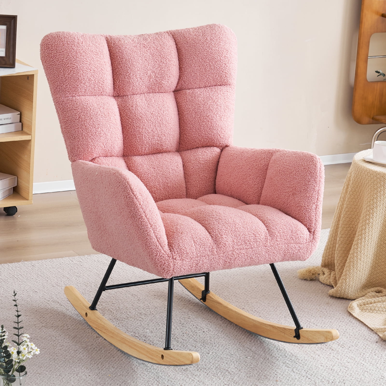 Upholstered Rocking Chair Mid Century Nursery Rocking Chair Sherpa