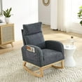 thumbnail image 1 of Upholstered Rocking Chair, Modern Accent Chair with Fabric Padded Seat and Solid Wood Base, Armchair with High Back, Comfortable Rocker with Pockets for Living Room Bedroom, Dark Gray, 1 of 7