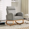 thumbnail image 1 of Upholstered Rocking Chair - Nursery Glider Chair with Rubber Wood Legs Rocking Accent Chair with Side Pocket Comfy High Backrest Wooden Rocking Chair for Living Room Bedroom, 1 of 7