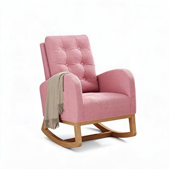 Upholstered Rocking Chair, Nursery Glider Chair with High-Density Foam, Hardwood Frame.