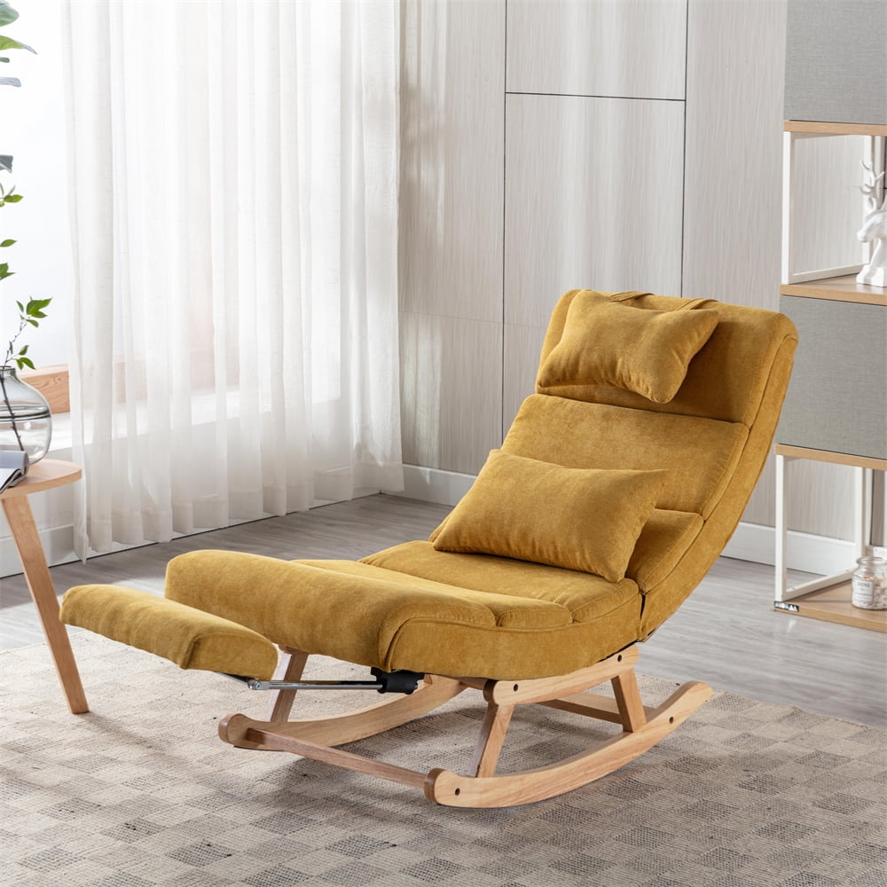 Upholstered Rocking Chair with Pull Out Footrest Nursery Rocking