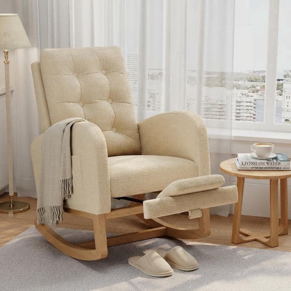Upholstered Rocking Chair with Ergonomic Design Hardwood Frame 300 lbs Capacity for Living Room Nursery Champagne