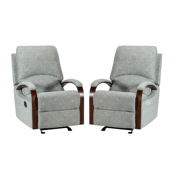 Upholstered Rocking Recliner Chair Set of 2 Metal Base for Home Living Room Sage