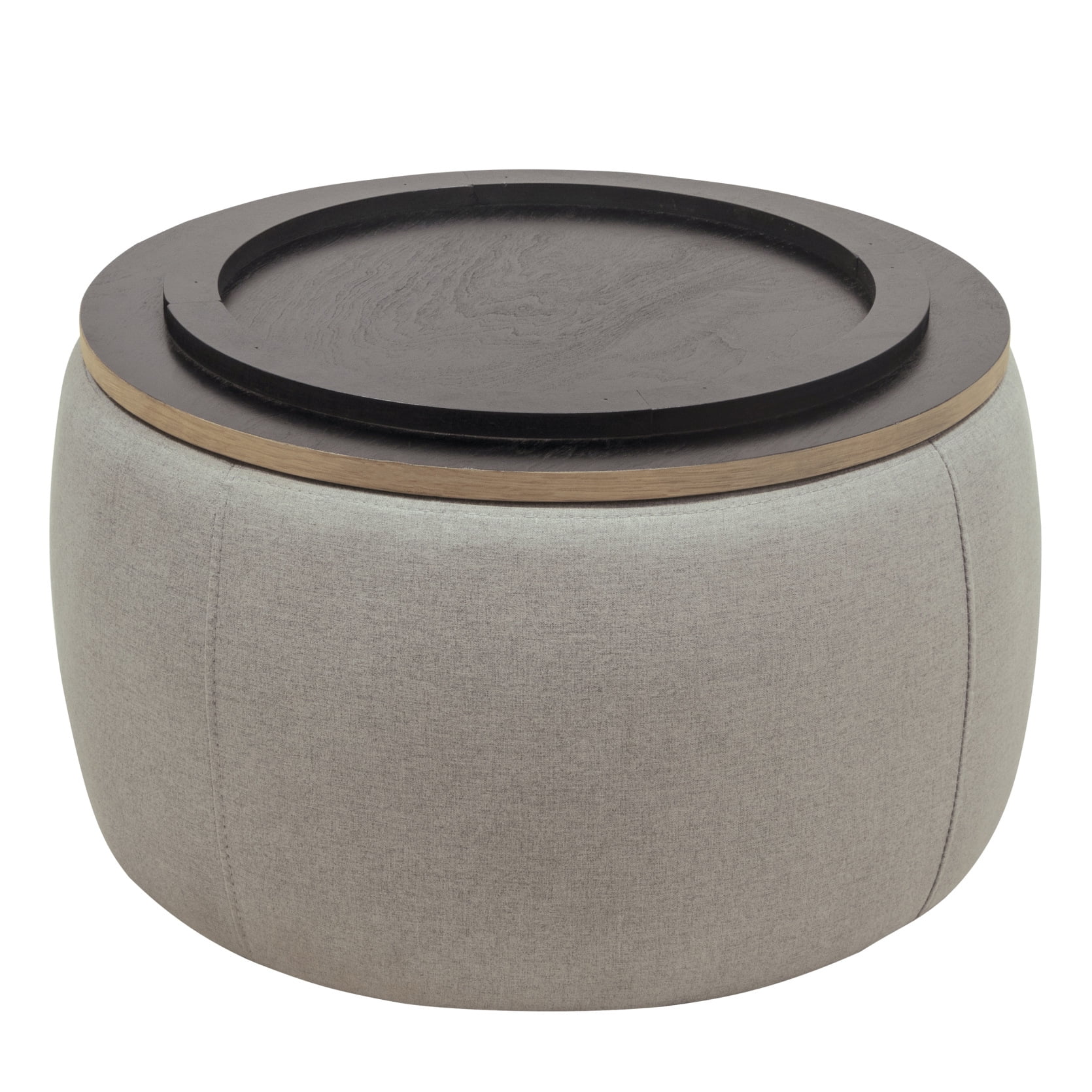 Upholstered Round Foot Rest Ottoman, Storage Ottoman with Wooden Cap ...