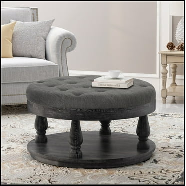 Upholstered Round Ottoman With Shelf