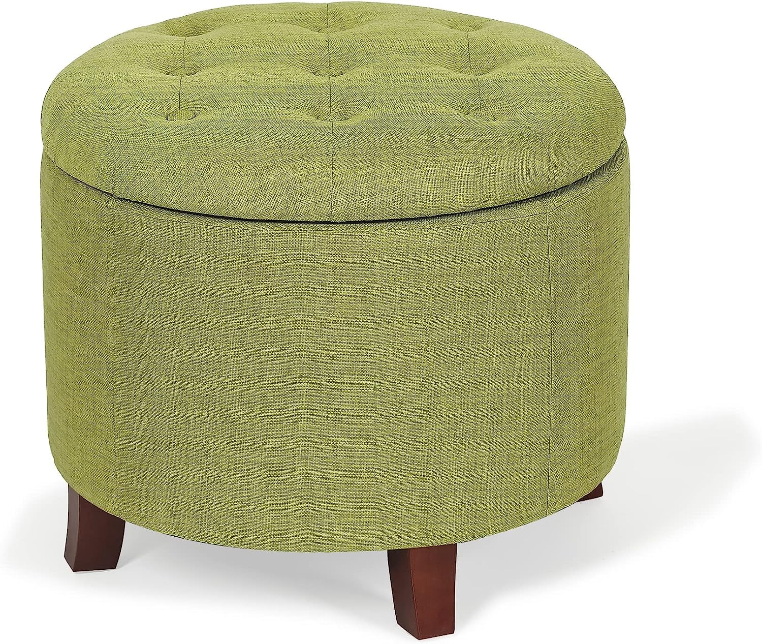 Upholstered Round Storage Ottoman, Linen Fabric Button Tufted Ottoman ...