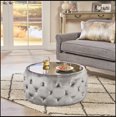 thumbnail image 1 of Upholstered Round Tufted Ottoman With Glass Top, 1 of 8