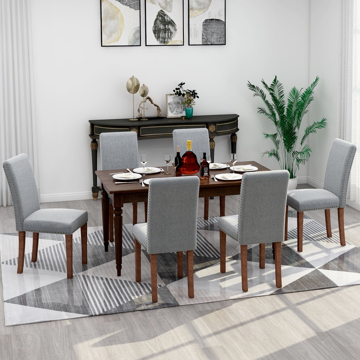 Upholstered Rustic Dining Chairs Set of 2, Tufted High Back Padded