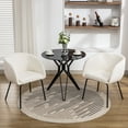 thumbnail image 1 of Upholstered Sherpa Dining Chair, Ivory Boucle Chairs Set of 2 with Arms, Curved Back Makeup Vanity Chair for Girls Women, Cozy Dining Room Chair with Black Metal Legs, 1 of 9