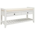 thumbnail image 1 of Upholstered Shoe Rack Bench with Cushioned Seat, Storage Drawers and Bottom Shelf, Wooden Entryway Shoe Bench with Legs, Narrow Rectangular Storage Bench for Entryway Laundry Room Bedroom, White, 1 of 9