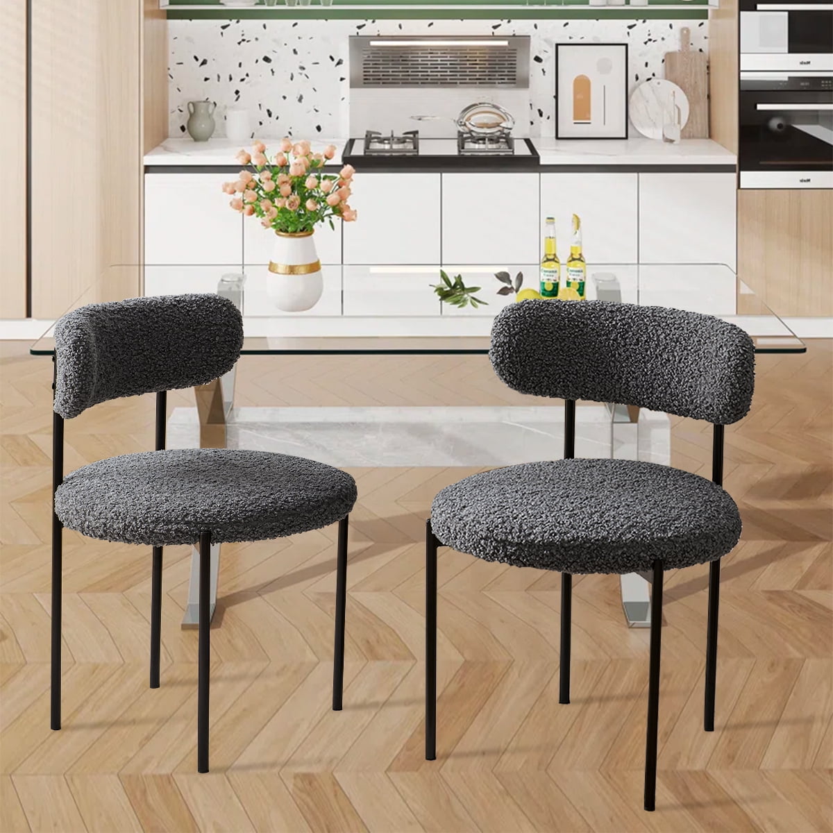 Gray Teddy Upholstered Metal Frame Side Chair Set of 2