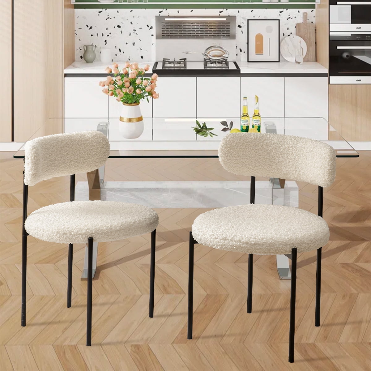 White Teddy Upholstered Metal Frame Side Chair Set of 2
