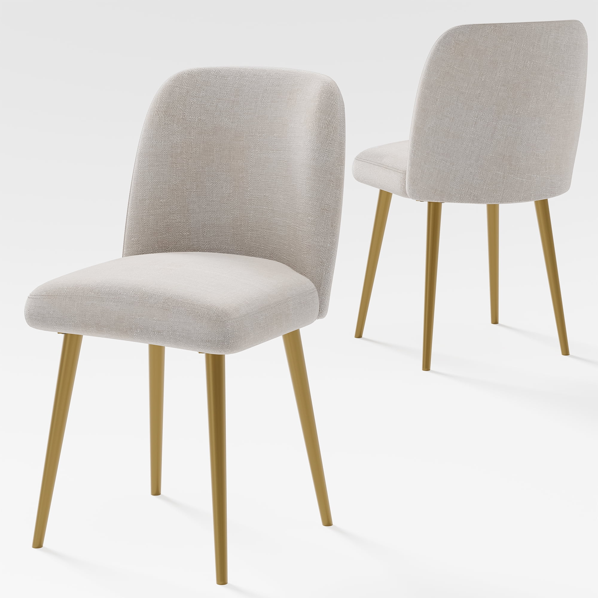 Upholstered Side Chairs Dining Chairs Modern Dining Living Room Kitchen Chairs, Beige with Gold Leg (Set of 2)