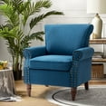 thumbnail image 1 of Upholstered Sofa Armchair Fabric Wingback Accent Chair Wood Legs Nailhead Trim Home Living Room Bedroom Navy, 1 of 8