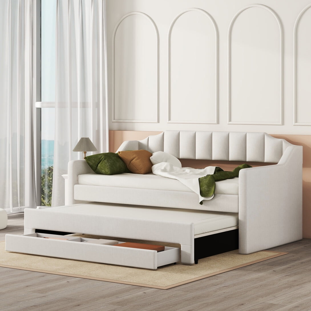 Upholstered Sofa Bed with Ergonomic Backrest, Twin Size Daybed with ...