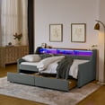 thumbnail image 1 of Upholstered Sofa Bed with Three LED Lights, Storage Adjustable Headboard, Twin Size Daybed with 2 Pull Up Drawers and Wireless Charging, Linen Padded Sofa Bed Frame for Living Room, 1 of 7