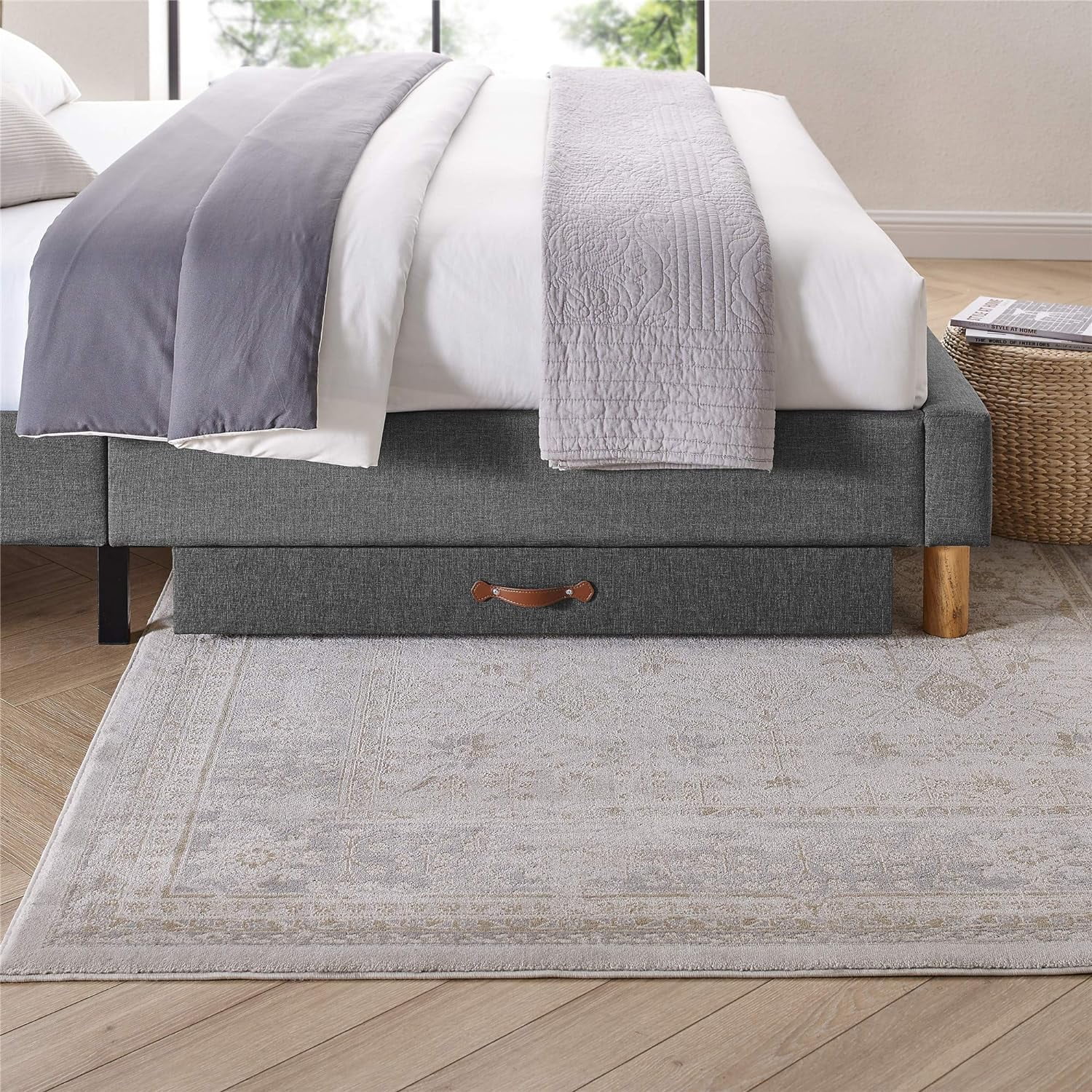 Upholstered Solid Wood Under Bed Storage Drawer With 4Wheels For