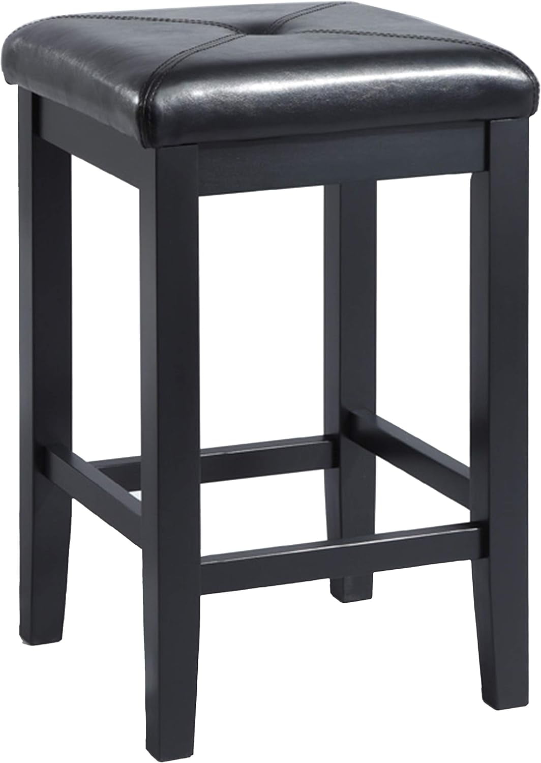 Elegant Backless Black Leather Wood Counter Stool, Set of 2