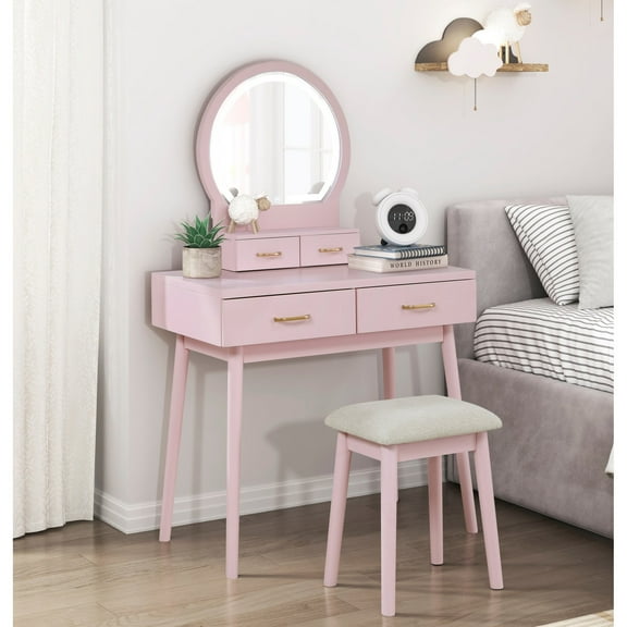 Upholstered Stool Pink - Drawer Storage for Organization - Bedroom Furniture - Cozy Beauty Corner