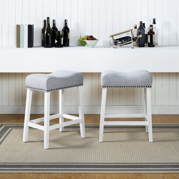Upholstered Stools for Bars | Ideal Height for Standard Tables | Gray Fabric Upholstery | Simple Assembly Process