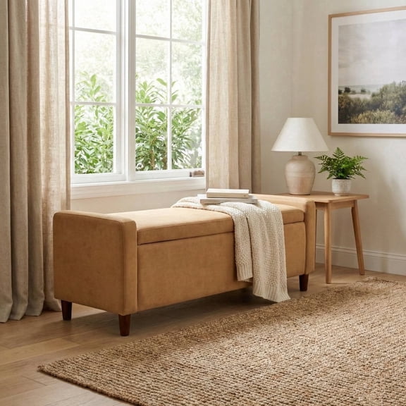 Upholstered Storage Bench, Bedroom Storage Ottoman, End of Bed Bench