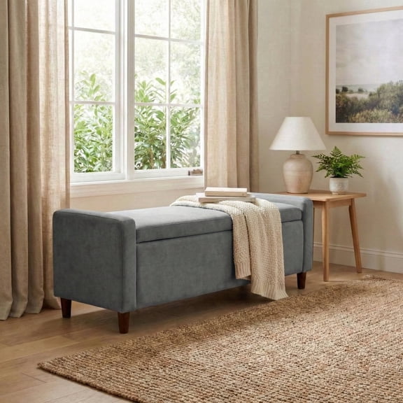Upholstered Storage Bench, Bedroom Storage Ottoman, End of Bed Bench