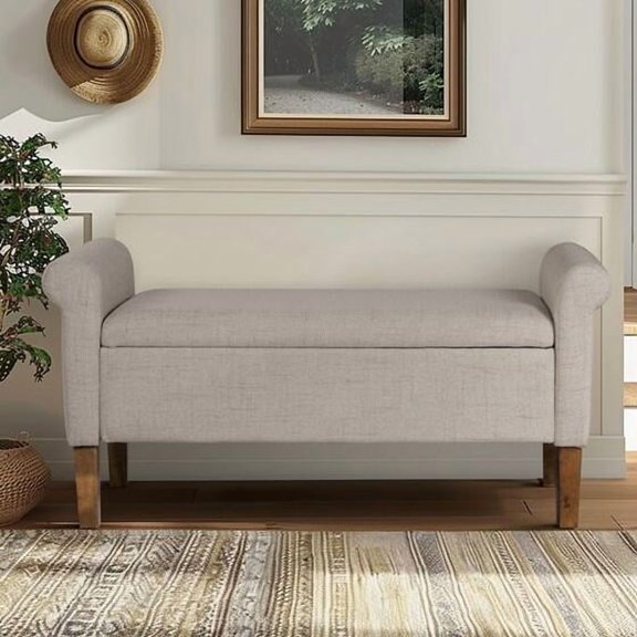 Upholstered Storage Bench,Beige Upholstered Furniture Bedroom Benches Stools