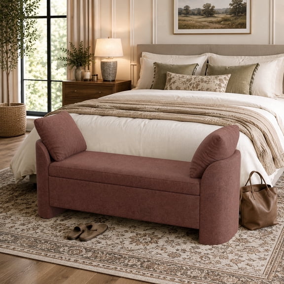 Usaint Upholstered Storage Bench, Padded Armrest Bedroom Bench for Bedroom, Entryway, Living Room, Rust