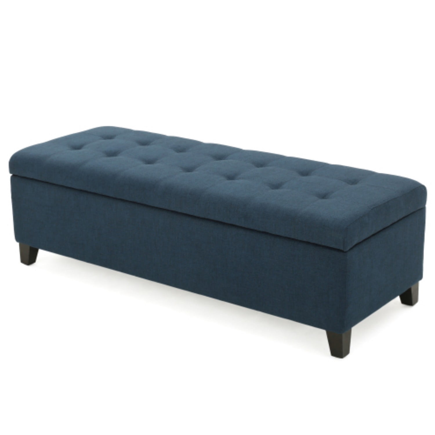 Upholstered Storage Ottoman Bench, Navy Blue Entryway Bench, End of Bed Bench, Foot Rest with Rubber Wood Legs, 300lbs Capacity