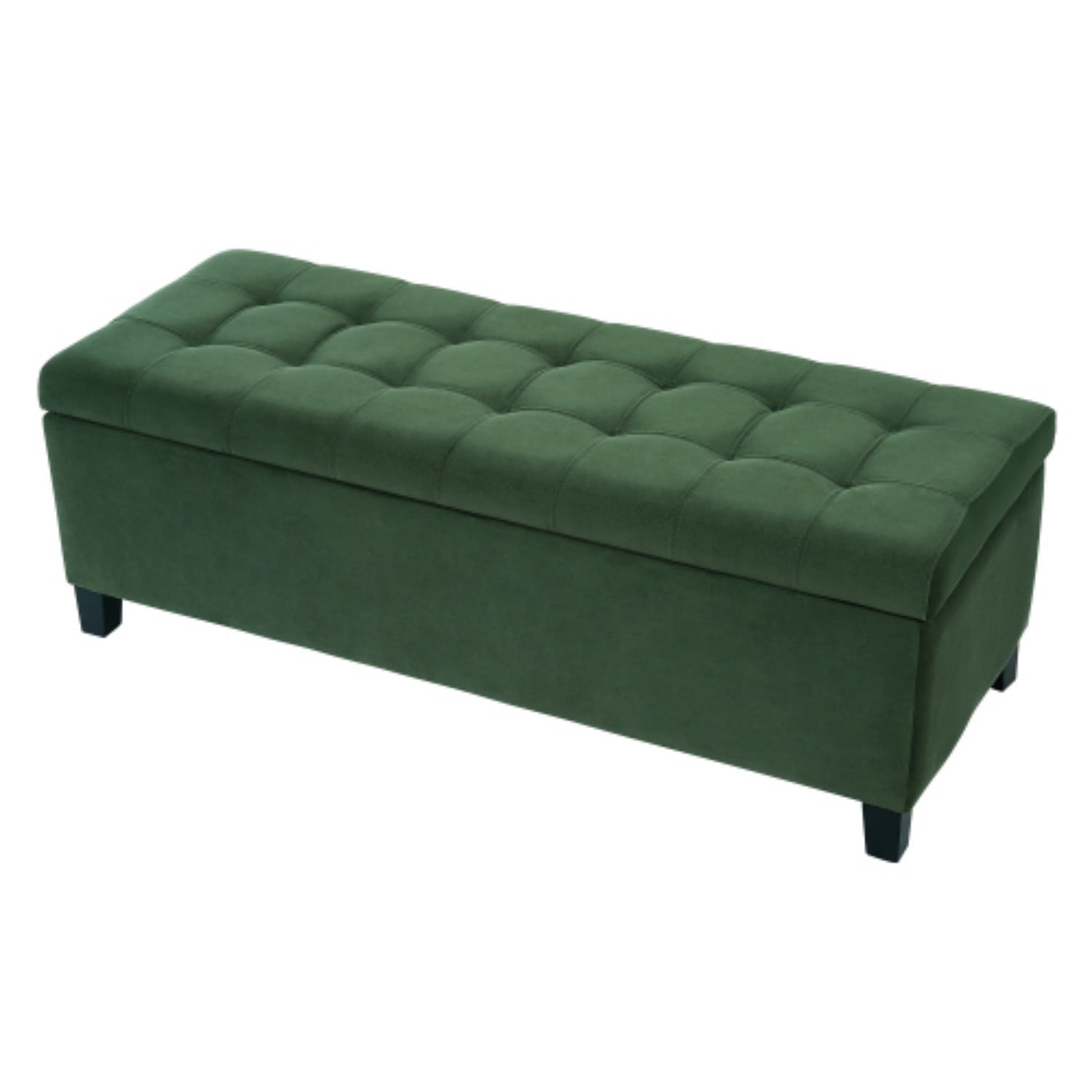 Upholstered Storage Ottoman Bench, Retro Green Entryway Bench, End of Bed Bench, Foot Rest with Rubber Wood Legs, 300lbs Capacity