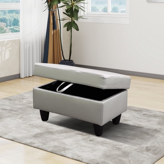 Faux Leather Storage Ottoman for Living Room
