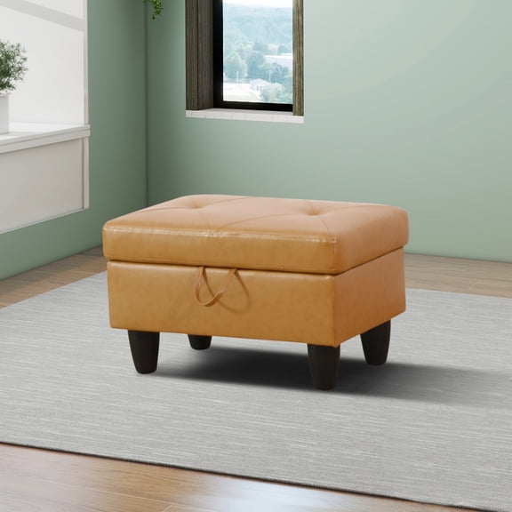 Faux Leather Storage Ottoman for Living Room