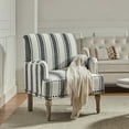 thumbnail image 1 of Upholstered Stripe Armchair Reading Black Accent Chair Wooden Legs Home Living Room, 1 of 7