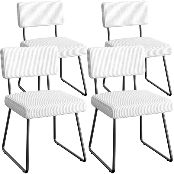 Upholstered Striped Dining Chairs Set of 4, Velvet Vanity Chair, Modern Side Chair with Thickened Cushion, Full Velvet Upholstered Seat and Backrest, for Dining Room/Living Room/Vanity, White