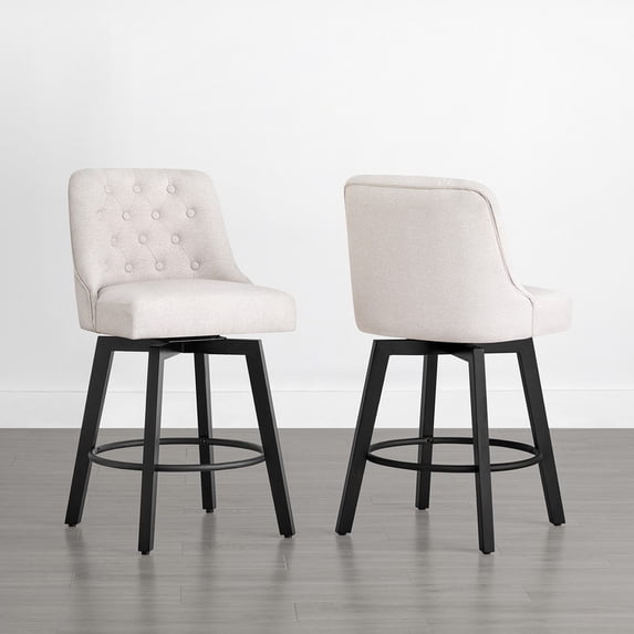 CHITA Upholstered Swivel Counter Bar Stool with Tufted Back Set of 2, Fabric in Cream