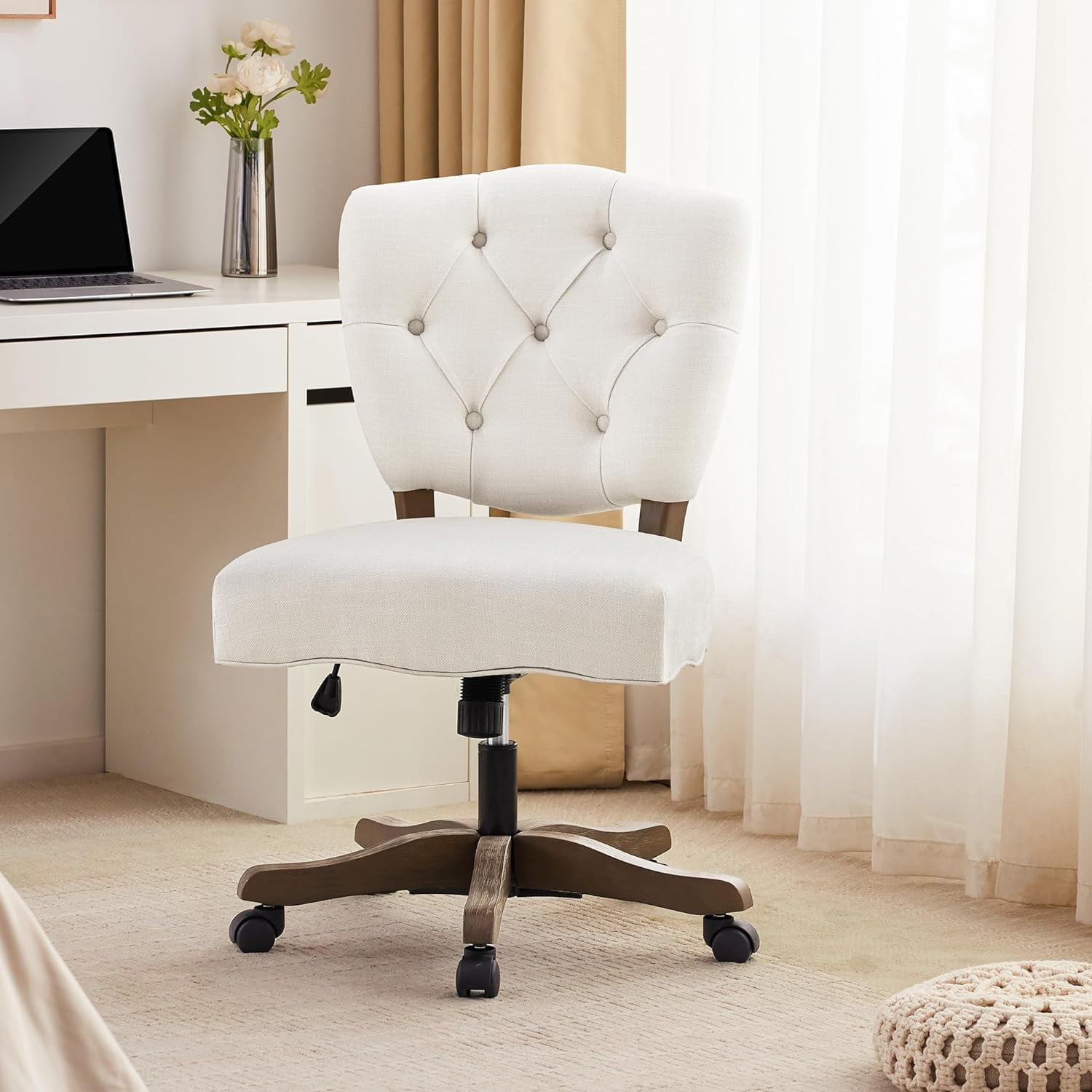 Upholstered Swivel Desk Chair Chenille Tufted Fabric Home Office Chair