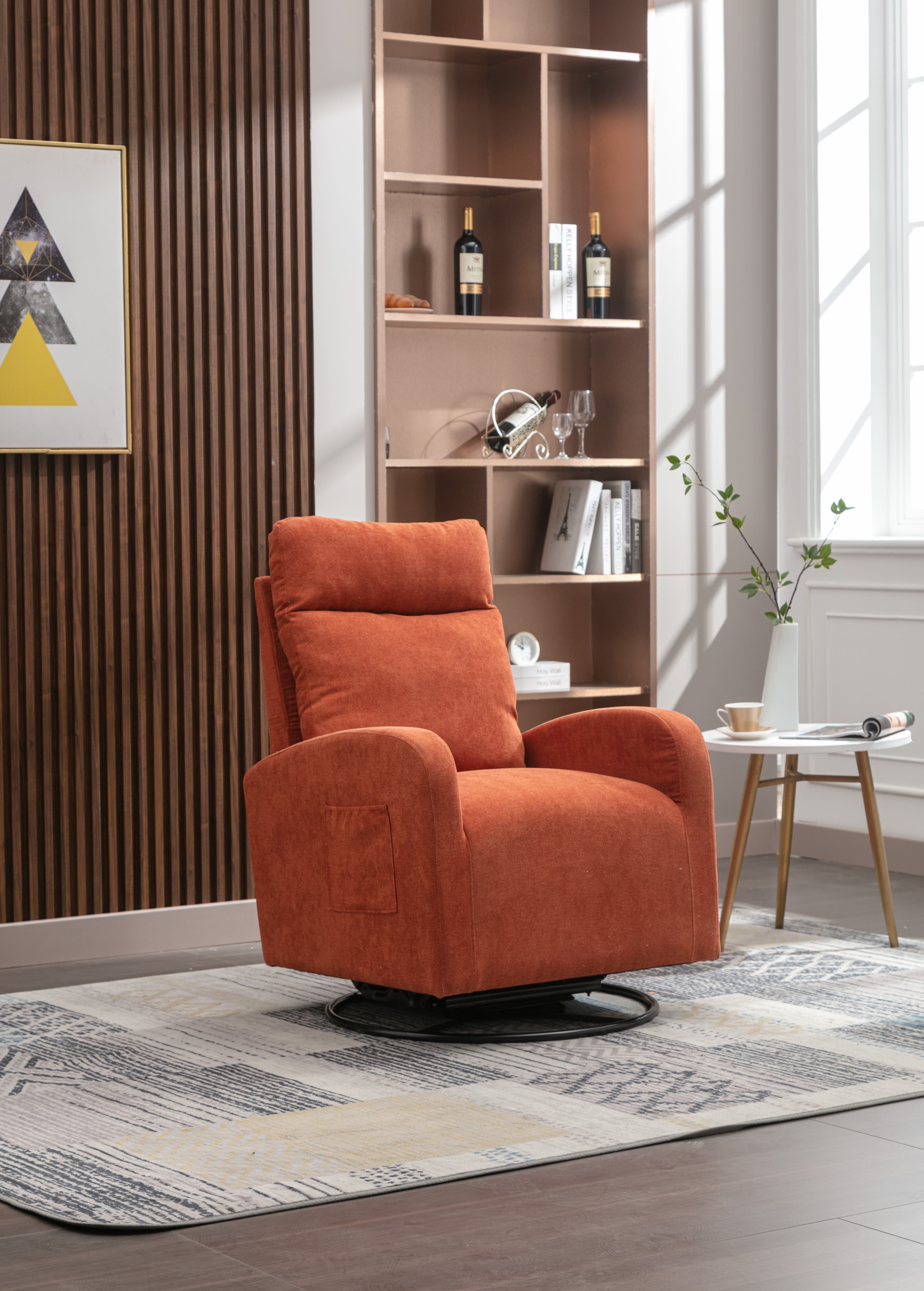 Upholstered Swivel Glider, Cosymart Cosymart Rocking Chair for Nursery in Orange, Modern Style One Left Bag