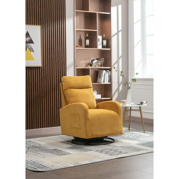 Upholstered Swivel Glider, Cosymart Rocking Chair for Nursery, Modern Style One Left Bag, Yellow Finish