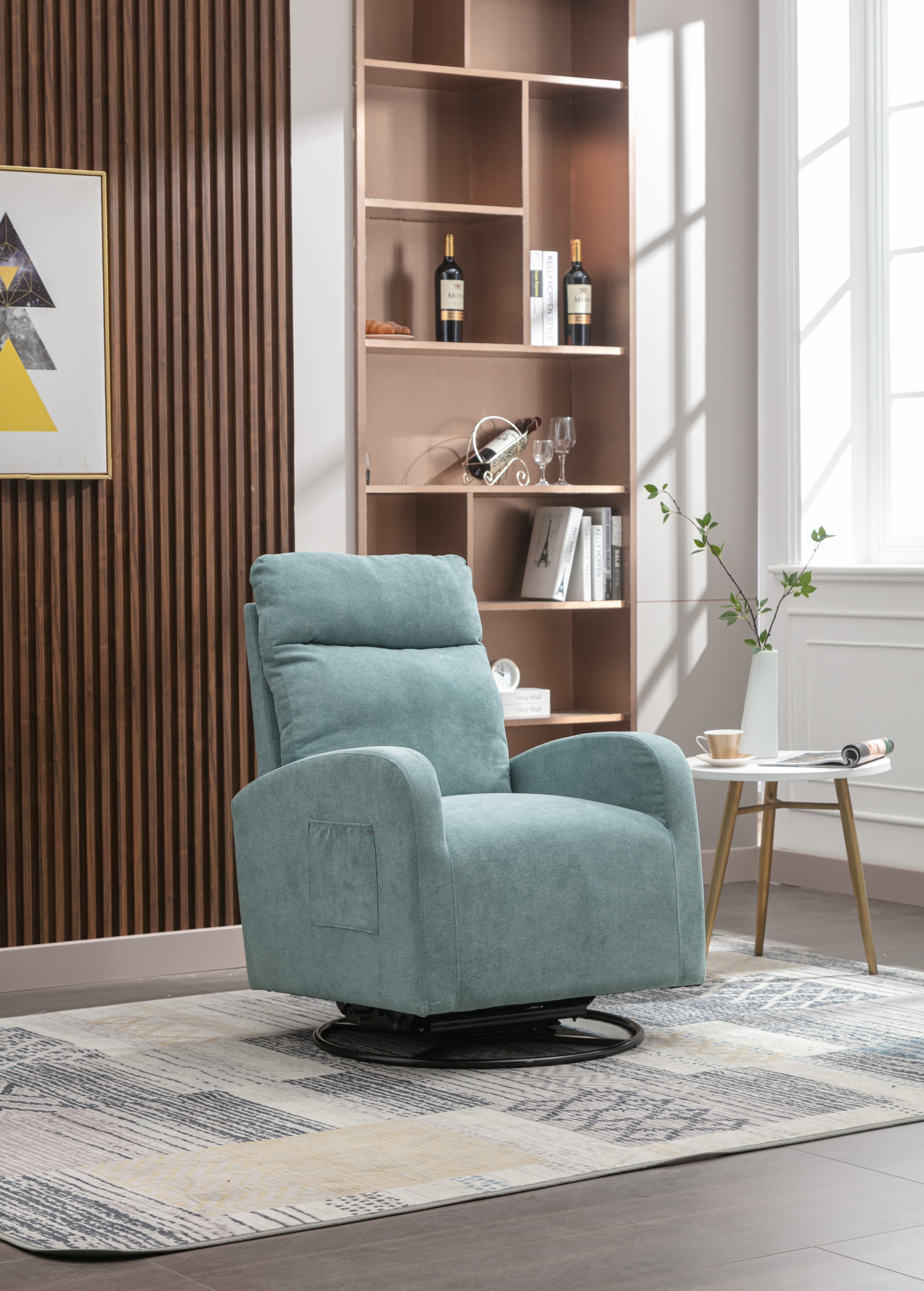 Upholstered Swivel Glider, Cosymart Rocking Chair for Nursery in Light Blue, Modern Style One Left Bag