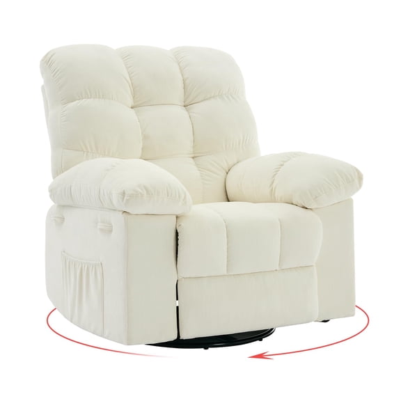 Upholstered Swivel Recliner Chair for Living Room, Small Space Manual Glider, Chenille Fabric, Side Pockets, Steel Frame, Tool-Included Assembly, Perfect for Nursery, Lounge