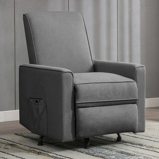 Upholstered Swivel Rocking Glider Recliner Chair, Nursery Rocker Chair with Extra Large Footrest and Wingback Backrest