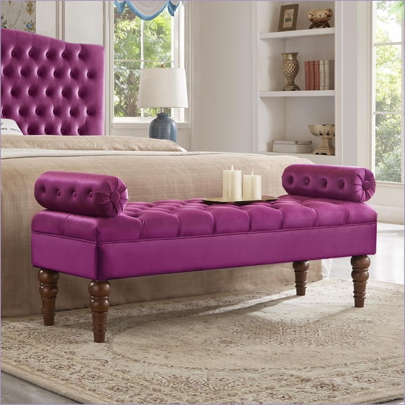 Upholstered Bench, Classic Vintage Solid Wood Legs Tufted Velvet for Bedroom Entryway Living Room | Violet | Velvet