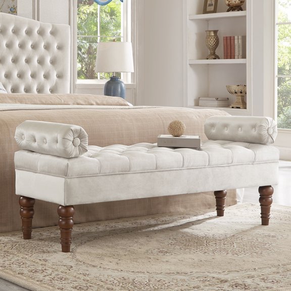 Upholstered Tufted Bench with Solid Wood Legs / Comfort and Style for Your Home