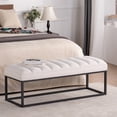 thumbnail image 1 of Upholstered Tufted Long Bench, Bedroom End of Bed Bench, Teddy Velvet Rectangular Bench with Metal Legs, Indoor Ottoman Entryway Shoe Bench for Living Room Hallway, White, 1 of 7