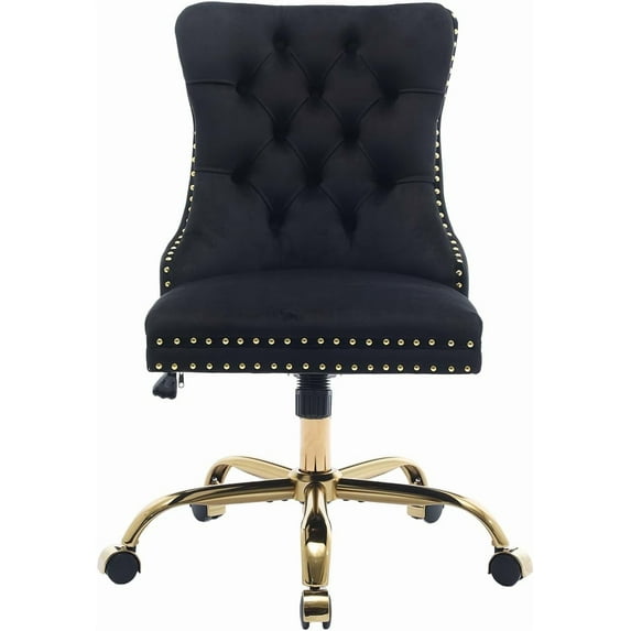 Upholstered Tufted Office Chair with Golden Metal Base, Adjustable Desk Chair Swivel Office Chair Armless Office Chair for Bedroom Livingroom Game Study Makeup Chair