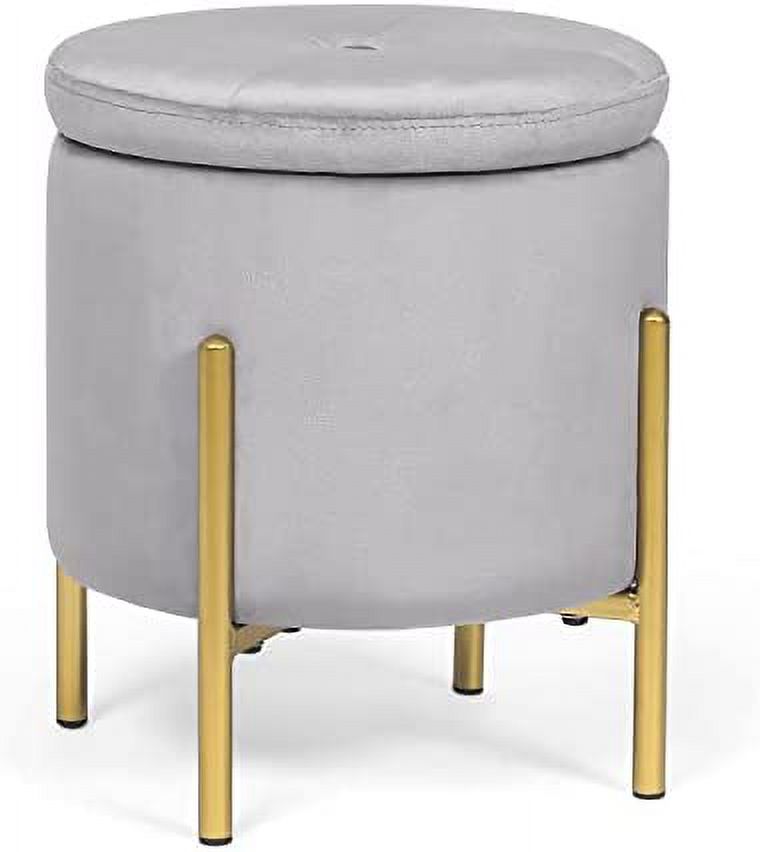 Upholstered Tufted Round Storage Ottomans, Grey Modern Velvet Footrest