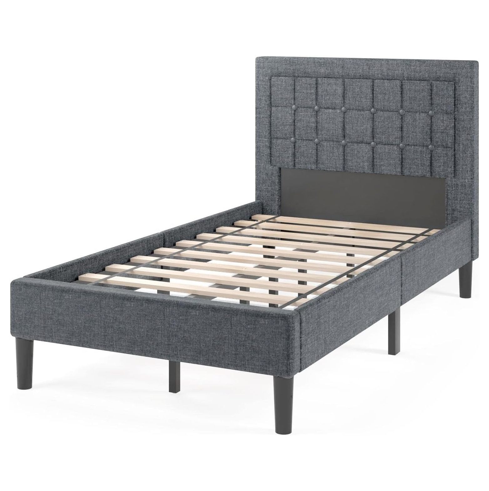 Upholstered Twin Bed Frame, Mattress Foundation with Wood Slats ...