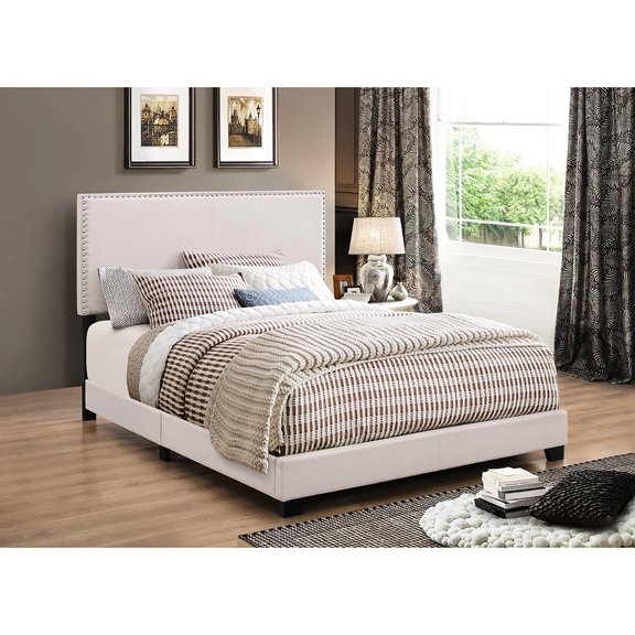 Upholstered Twin Bed With Rectangular Design And Metal Trim Stable Construction Details