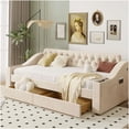 thumbnail image 1 of Upholstered Twin Daybed with Storage and USB Ports, Armrest Platform Bed for Small Spaces, 1 of 10